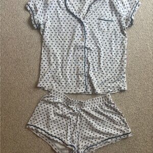 Roller Rabbit Hearts Polo Pajamas Blue Heart Print Women's Pajama Set